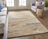 4' x 6' Tan and Blue Wool Abstract Tufted Handmade Stain Resistant Area Rug