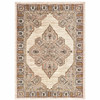 4' x 6' Ivory Gold Grey and Blue Oriental Power Loom Stain Resistant Area Rug