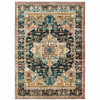 4' x 6' Blue Gold Grey Orange Ivory and Teal Oriental Power Loom Stain Resistant Area Rug