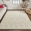 4' x 6' Ivory Blue and Tan Wool Geometric Tufted Handmade Stain Resistant Area Rug