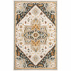 4' x 6' Ivory Charcoal Gold Clay and Muted Blue Oriental Tufted Handmade Area Rug
