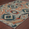 4' x 6' Blue Teal Grey Orange Gold Ivory and Rust Geometric Power Loom Area Rug