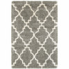4' x 6' Grey & Ivory Geometric Shag Power Loom Area Rug
