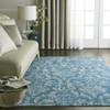 4' x 6' Blue Damask Power Loom Area Rug