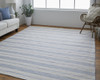 4' x 6' Blue Ivory and Tan Striped Dhurrie Hand Woven Stain Resistant Area Rug