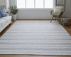 4' x 6' Blue Ivory and Tan Striped Dhurrie Hand Woven Stain Resistant Area Rug