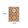 4' x 6' Red Gold Teal Grey Ivory and Blue Oriental Power Loom Stain Resistant Area Rug