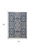 4' x 6' Blue Ivory and Black Floral Distressed Stain Resistant Area Rug