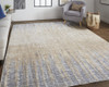 4' x 6' Tan Brown and Blue Abstract Power Loom Distressed Area Rug