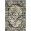 4' x 6' Black Grey Tan and Ivory Oriental Power Loom Stain Resistant Area Rug