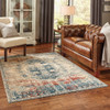4' x 6' Sand and Blue Distressed Indoor Area Rug