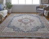 4' x 6' Gray Red and Blue Floral Power Loom Stain Resistant Area Rug
