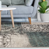 4' x 6' Teal and Gray Damask Distressed Stain Resistant Area Rug