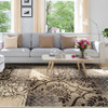 4' x 6' Tan and Brown Damask Distressed Stain Resistant Area Rug