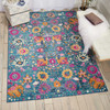 4' x 6' Blue and Orange Floral Power Loom Area Rug