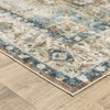 4' x 6' Blue Gold Brown Green and Salmon Oriental Printed Non Skid Area Rug