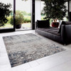 4' x 6' Navy and Beige Distressed Vines Area Rug