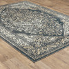 5' x 7' Beige Grey and Blue Oriental Power Loom Stain Resistant Area Rug