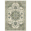 5' x 7' Ivory Blue Teal Grey and Olive Green Oriental Power Loom Stain Resistant Area Rug