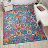 5' x 7' Blue and Orange Floral Power Loom Area Rug