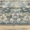 5' x 7' Blue Gold Green and Ivory Oriental Printed Stain Resistant Non Skid Area Rug