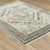 5' x 7' Ivory Grey Black and Ivory Oriental Power Loom Stain Resistant Area Rug