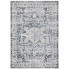 5' x 7' Navy Blue Ivory and Grey Oriental Printed Stain Resistant Non Skid Area Rug