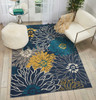 5' x 7' Blue Floral Power Loom Polypropylene Area Rug