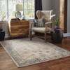 5' x 8' Ivory Blue Gold and Grey Oriental Power Loom Stain Resistant Area Rug