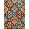 5' x 8' Brown Grey Rust Red Gold Teal and Blue Green Floral Power Loom Area Rug