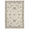5' x 8' Stone Grey Ivory Green Brown Teal and Light Blue Oriental Power Loom Area Rug