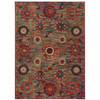 5' x 8' Red Gold Orange Green Ivory Rust and Blue Floral Power Loom Area Rug