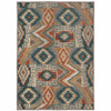 5' x 8' Blue Teal Grey Orange Gold Ivory and Rust Geometric Power Loom Area Rug