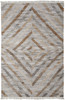 5' x 8' Ivory Gray and Tan Geometric Hand Woven Stain Resistant Area Rug with Fringe