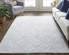 5' x 8' White and Silver Striped Hand Woven Area Rug