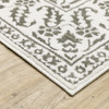 5' x 8' Grey and White Floral Power Loom Stain Resistant Area Rug