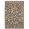 5' x 8' Grey Salmon Pink Gold Blue Rust Deep Blue Ivory & Green Oriental Power Loom Rug