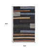 5' x 8' Navy Blue Striped Hand Woven Stain Resistant Area Rug