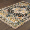 5' x 8' Blue Gold Grey Orange Ivory and Teal Oriental Power Loom Stain Resistant Area Rug