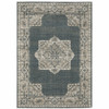 5' x 8' Blue and Beige Oriental Power Loom Stain Resistant Area Rug