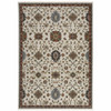 5' x 8' Beige Rust Red Blue Gold and Grey Oriental Power Loom Area Rug with Fringe