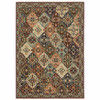5' x 8' Red Rust Navy Light Blue Brown Orange Ivory and Gold Oriental Power Loom Area Rug