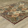 5' x 8' Red Rust Navy Light Blue Brown Orange Ivory and Gold Oriental Power Loom Area Rug