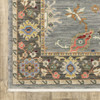 5' x 8' Blue Grey Gold Green Pink Orange Ivory and Red Oriental Power Loom Area Rug