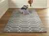 5' x 8' Gray Black and Ivory Wool Geometric Tufted Handmade Stain Resistant Area Rug