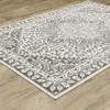 5' x 8' Grey and White Oriental Power Loom Stain Resistant Area Rug