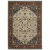 5' x 8' Ivory Beige Red Blue Gold Green and Navy Oriental Power Loom Area Rug with Fringe