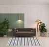 5' x 8' Blue and Ivory Striped Dhurrie Hand Woven Stain Resistant Area Rug