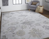 5' x 8' Silver and Black Floral Power Loom Distressed Area Rug