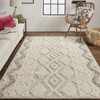 5' x 8' Ivory Taupe and Gray Wool Geometric Tufted Handmade Stain Resistant Area Rug